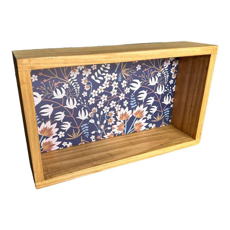 Hanging Wooden Shelf - Blue Flowers