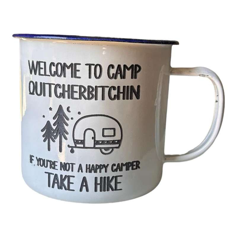 Happy Camper Engraved Enamel Mug