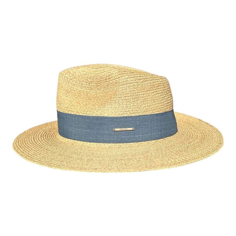 Hat - Beige, Blue Material Band And Metal Plate