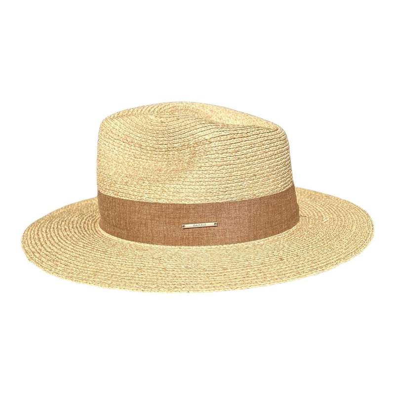 Hat - Beige, Brown Material Band And Metal Plate
