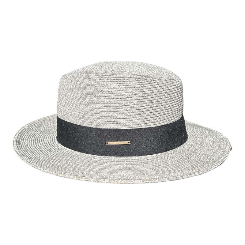 Hat - Light Grey, Black Band And Metal Plate