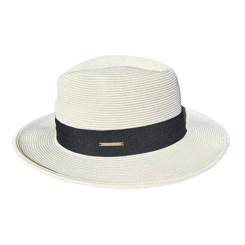 Hat - White, Black Band And Metal Plate