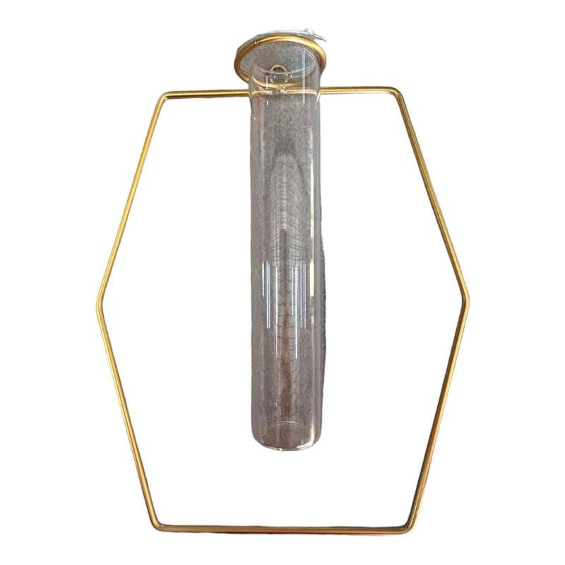 Hexagon Hanging Gold Frame with Vase