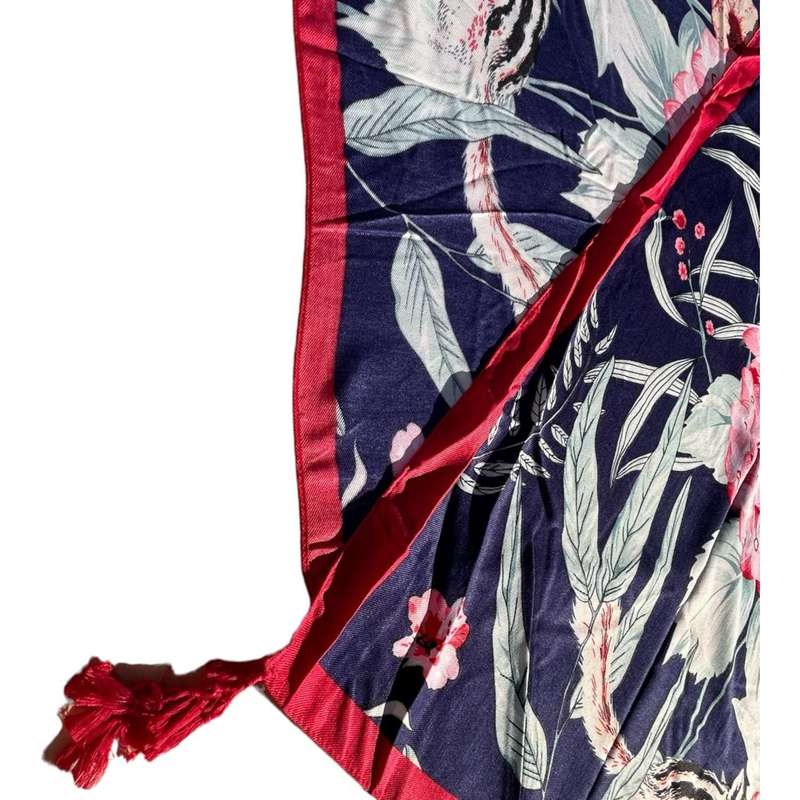 Large Floral Print Scarf with Navy Background