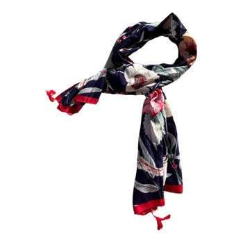 Large Floral Print Scarf with Navy Background