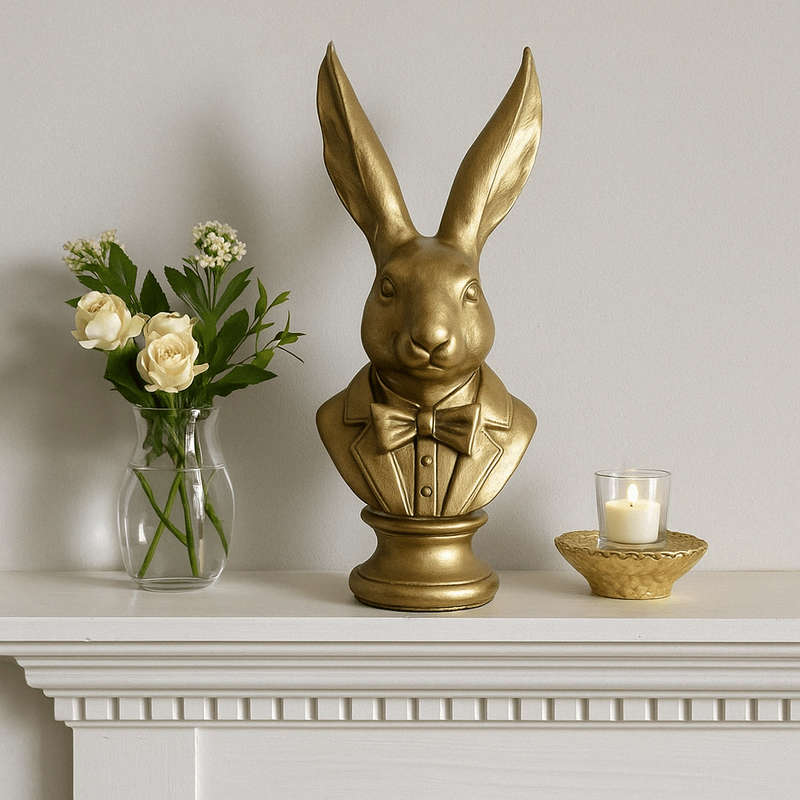 Large Gold Tuxed Bunny Head Statue