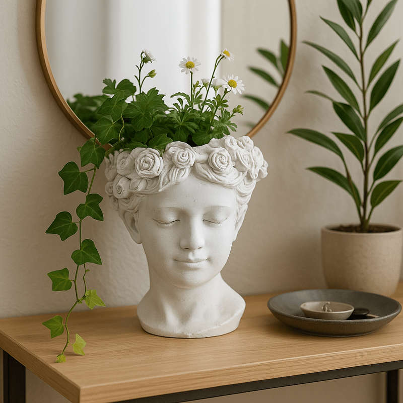 Large White Flower Crown Bust Planter