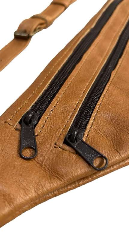 Leather Three Zip Moon Bag
