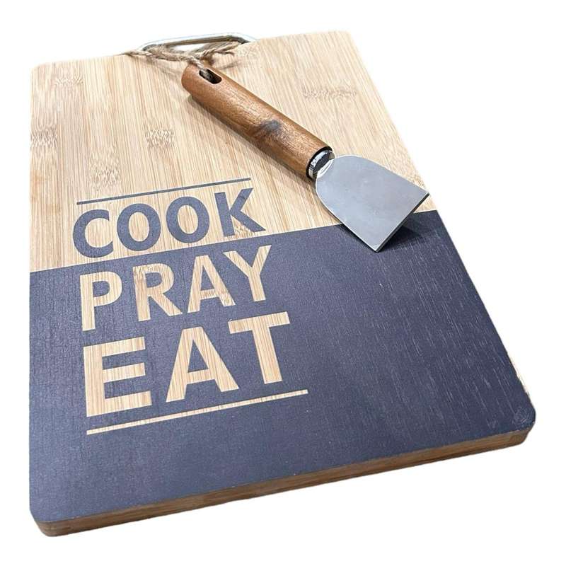 Medium Bamboo Board - Cook, Pray, Eat