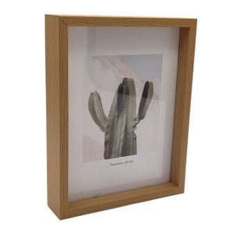 Medium Floating Photoframe with Cactus Image and Light Brown Frame
