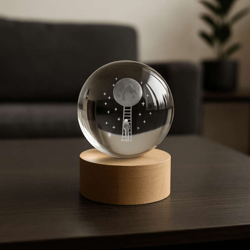 Medium Illuminated Glass Sphere Night Light - Astronaut Design