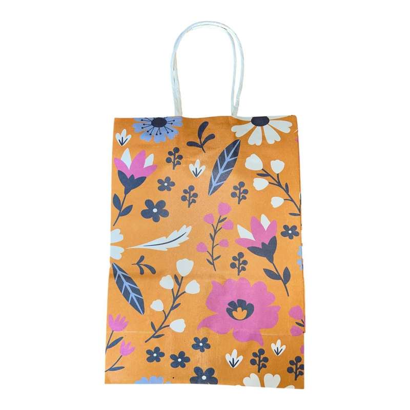 Medium Wildflower Paper Gift Bags Set of 12 - Mustard Yellow