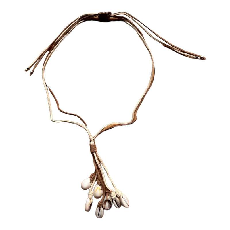 Necklace - Brown And Beige Faux Leather, Shell Tassel
