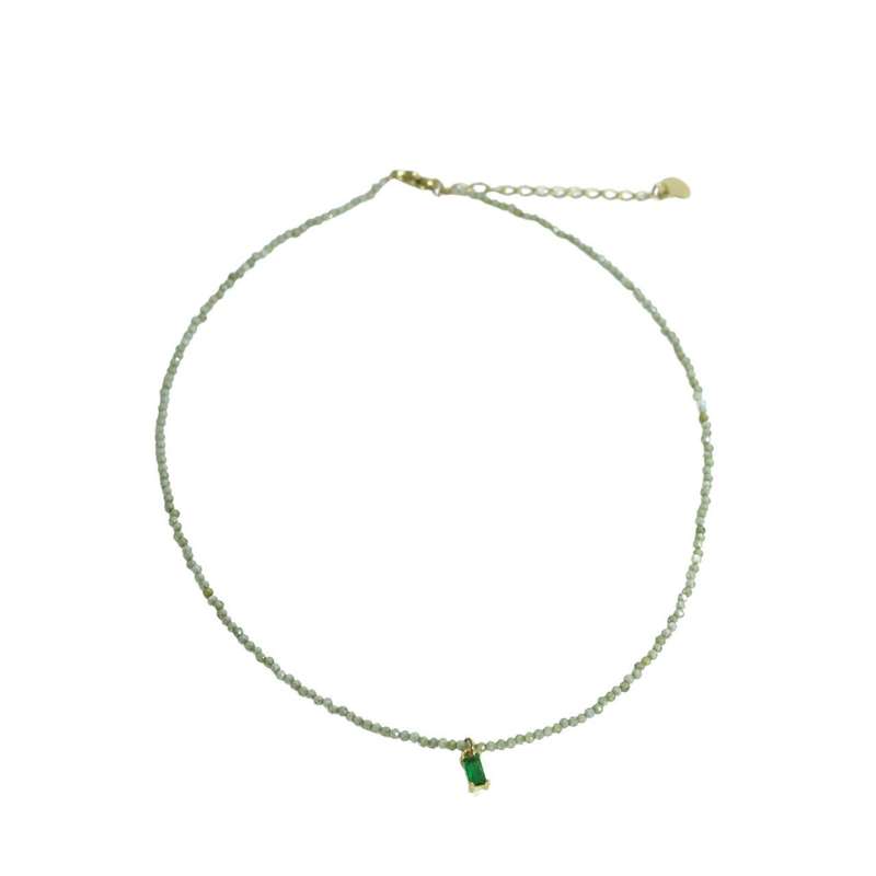 Necklace - Green Beads, Centre Green Faux Sapphire