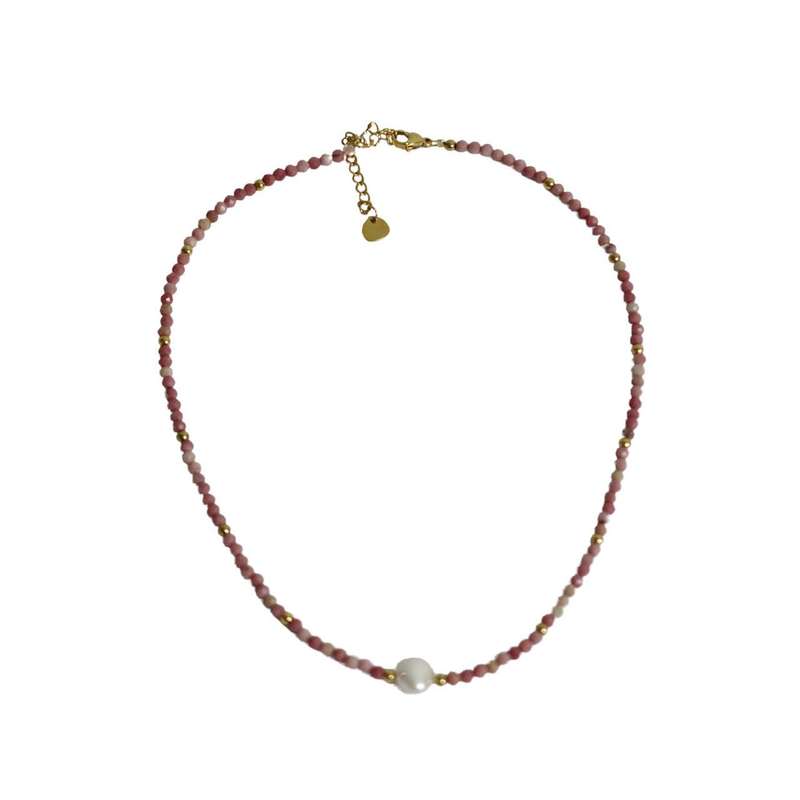 Necklace - Pink Beads And White Pearl