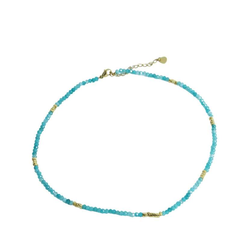 Necklace - Sky Blue And Gold Beads