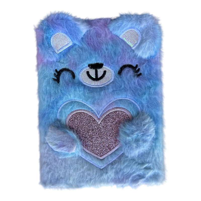 Notebook A5 - Blue Fluffy Teddy Bear, Glitter Heart