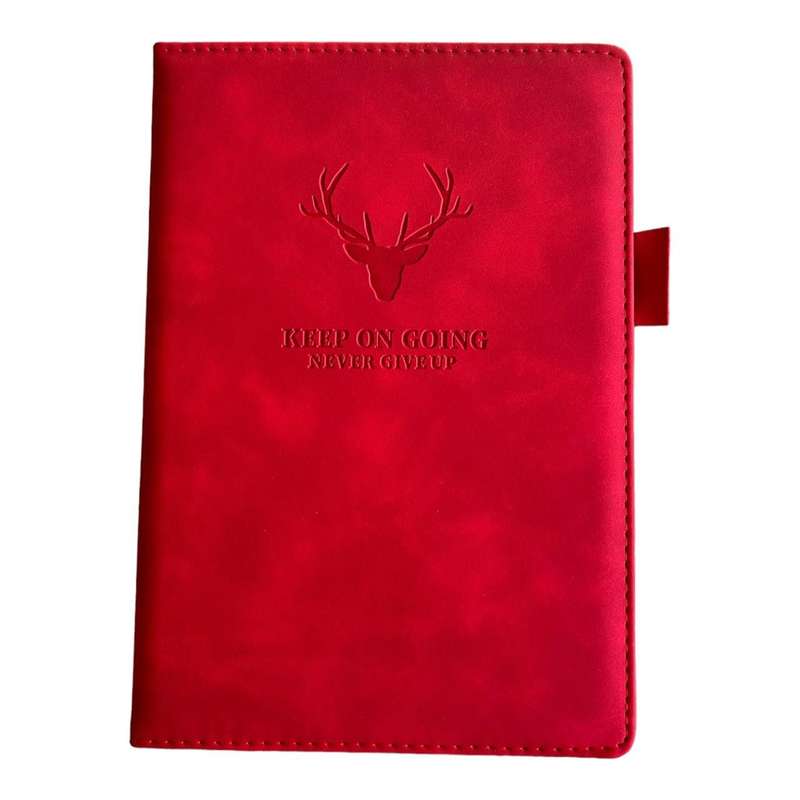 Notebook A5 Faux Leather - Red, Deer Head