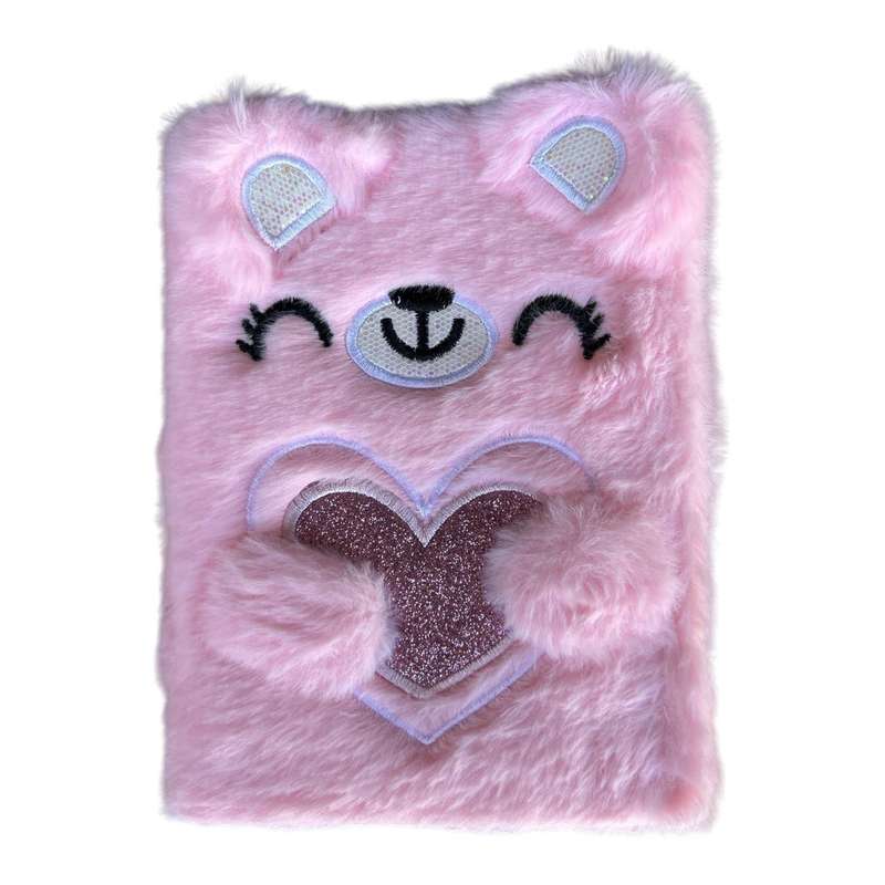Notebook A5 - Pink Fluffy Teddy Bear, Glitter Heart