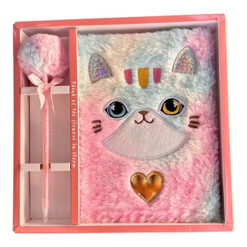 Notebook Gift Set - Pastel Rainbow Fluffy Cat