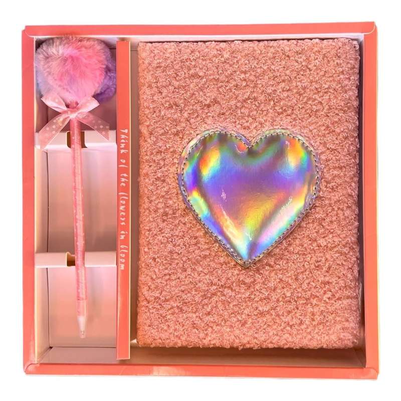 Notebook Gift Set - Pink Faux Wool