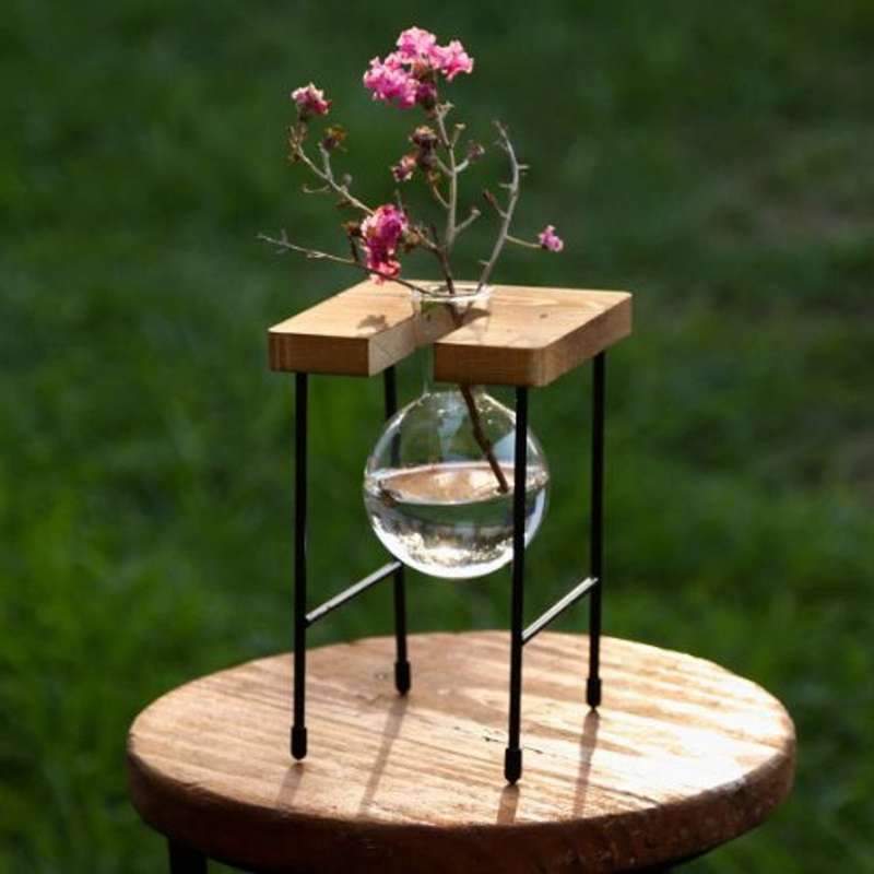 One Glass Vase Wooden Stand