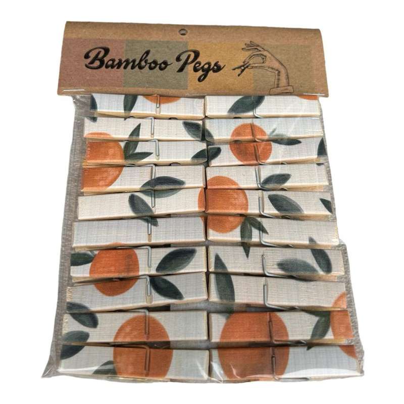 Orange Patterned Bamboo Clothes Pegs - Pack of 20