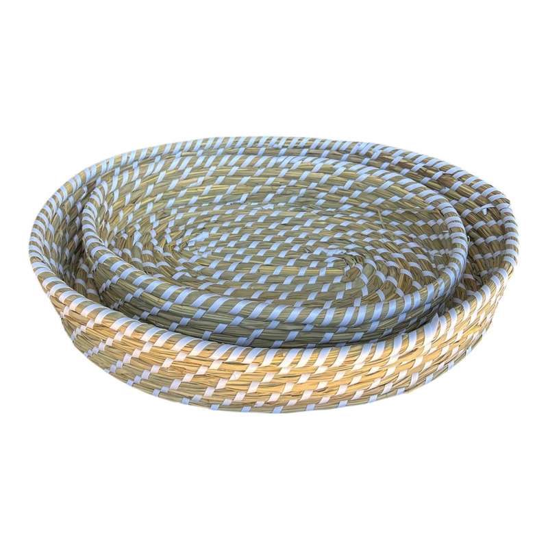 Oval Basket Tray Set Of 2 - Brown And White