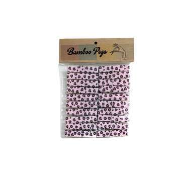 Pink Leopard Print Bamboo Pegs - Set of 20