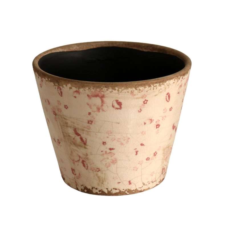 Pink Pot Planter - Red Flowers