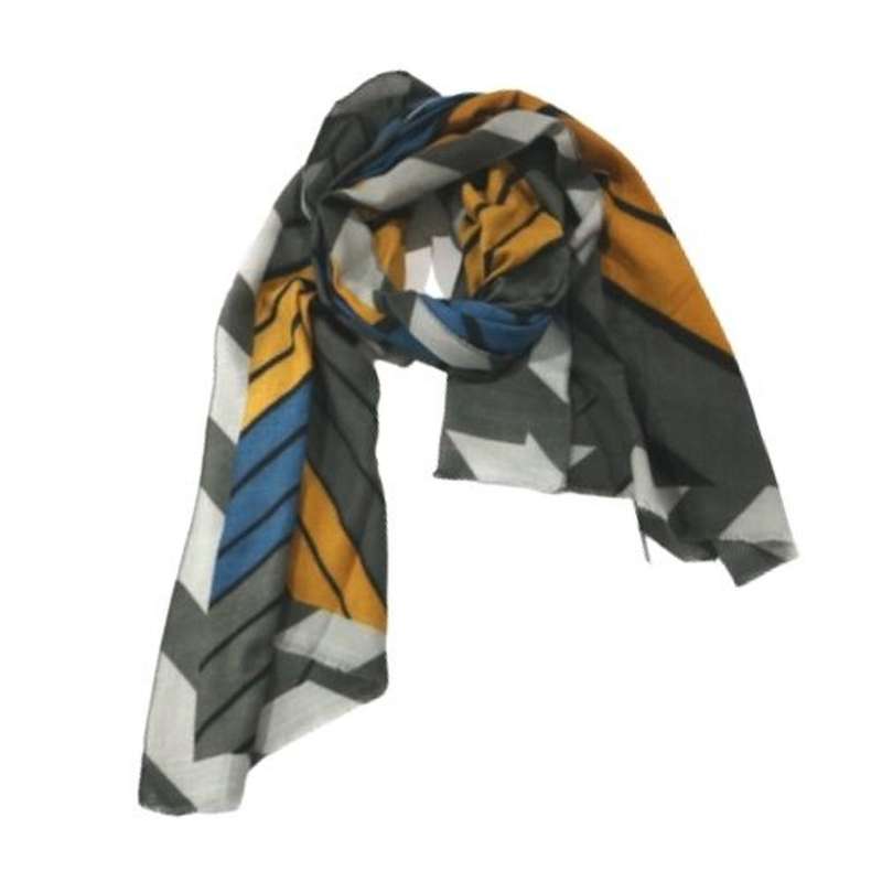 Polyester Scarf - Blue Grey Yellow Stripes