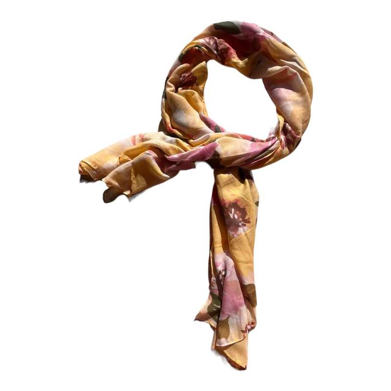 Polyester Scarf - Large Yellow And Peach Flowers