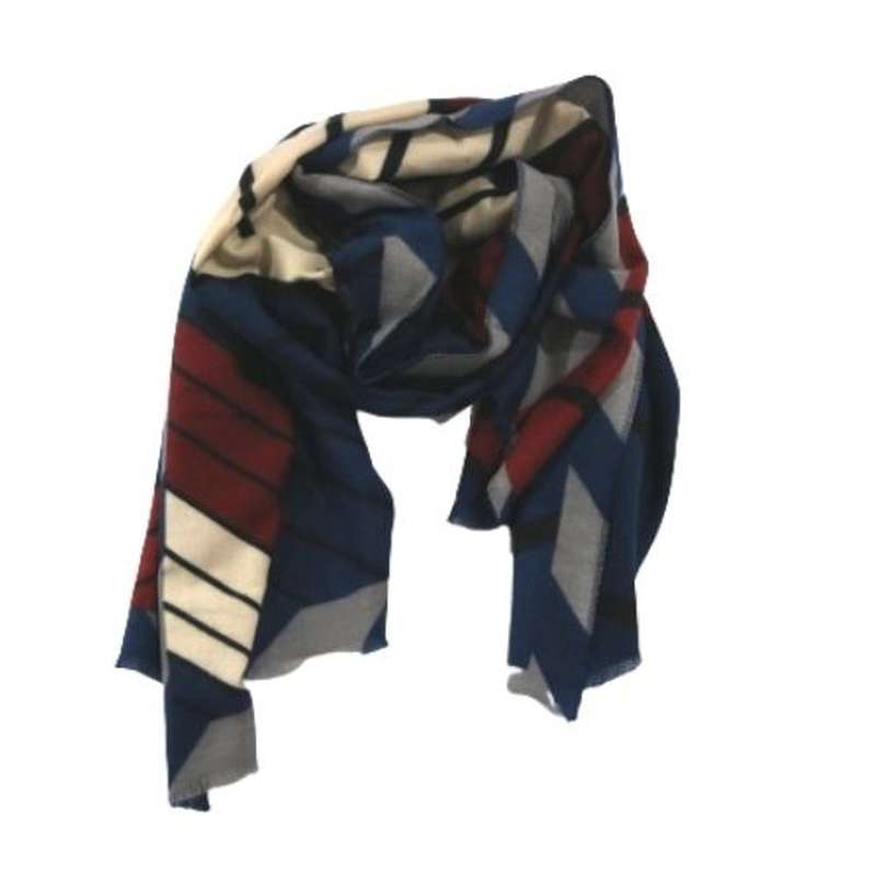 Polyester Scarf - Maroon White Blue Stripes