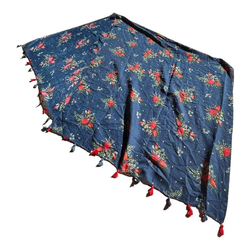 Polyester Scarf - Red Rose Bouquet, Navy Background