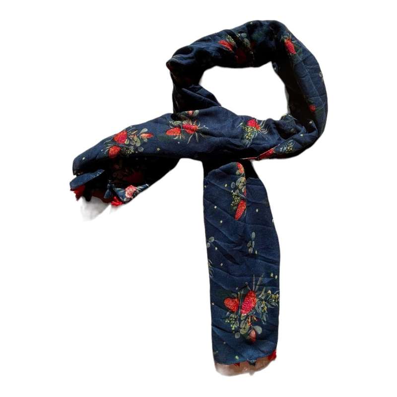 Polyester Scarf - Red Rose Bouquet, Navy Background