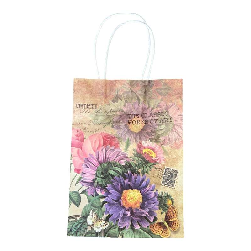 Purple Wildflower Vintage Small Gift Bags - Set of 12