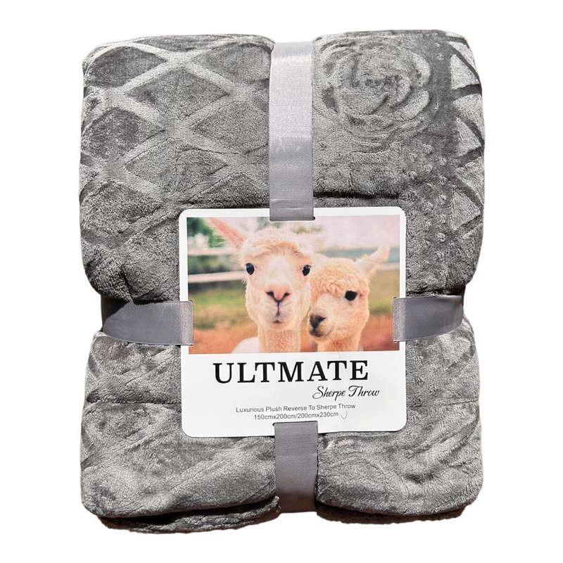 Queen Size Polyester Blanket - Grey, Diamond And Flower Pattern