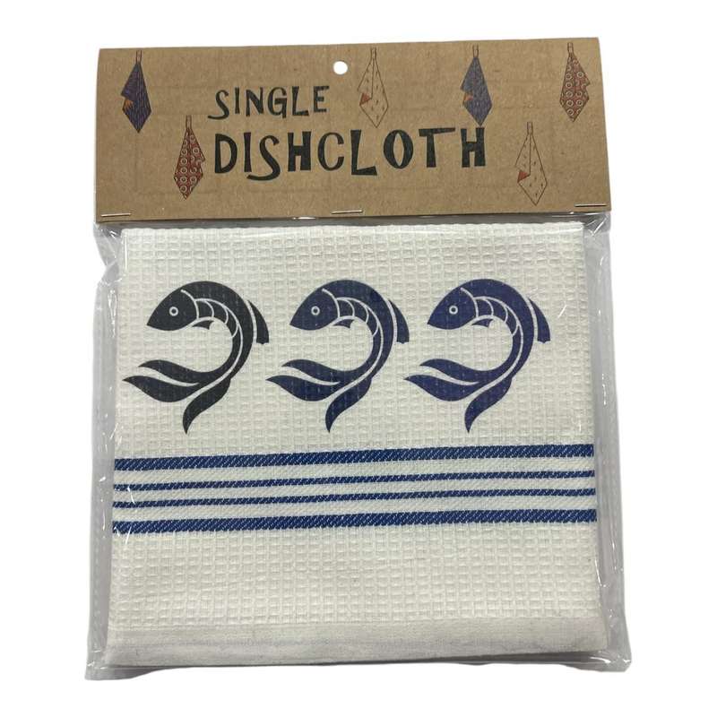Single Printed Dishcloth - Three Shades Of Blue Fish