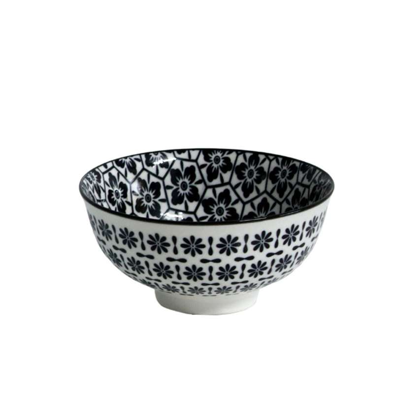 Small Ceramic Eastern Bowl - Black Flowers