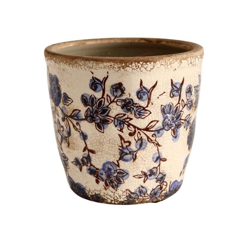 Small Ceramic Planter - Blue Flowers