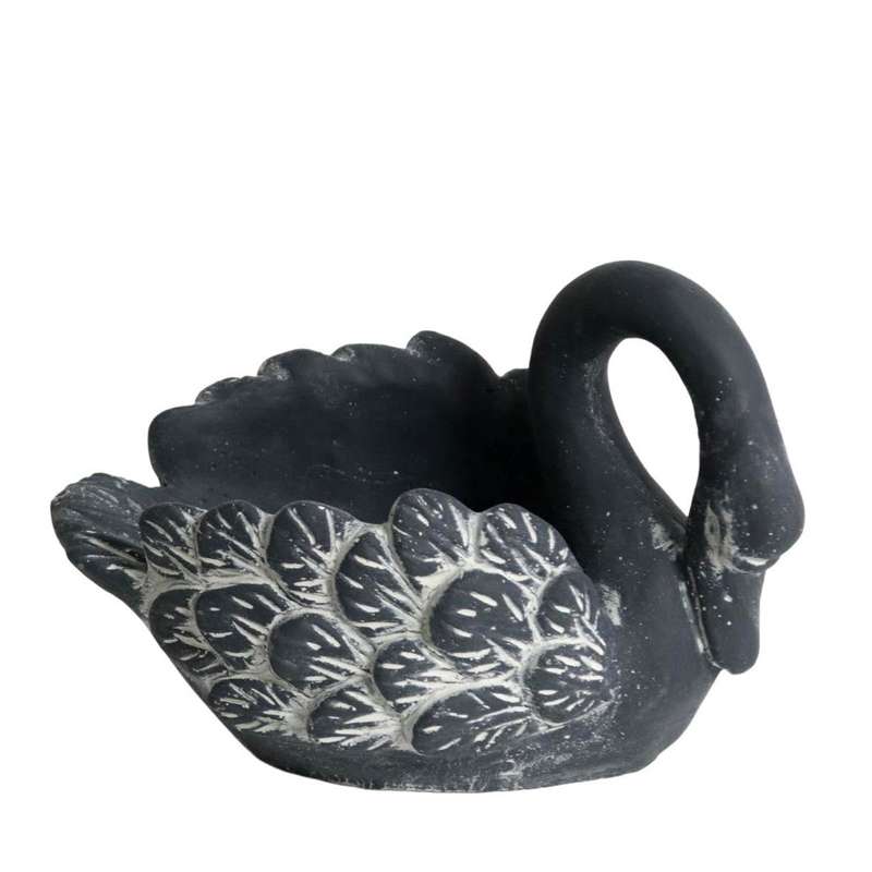Small Charcoal Resting Swan Planter