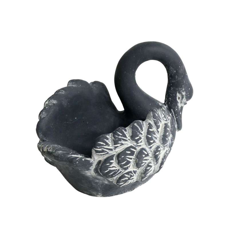 Small Charcoal Resting Swan Planter