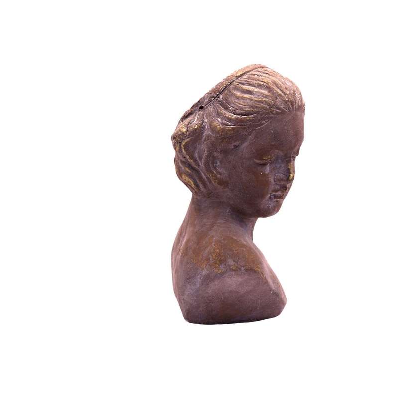 Small Grey Cement And Gold Female Bust Planter