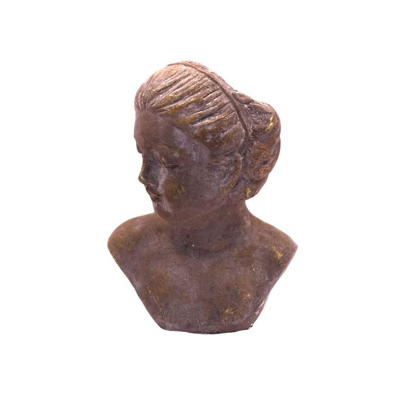 Small Grey Cement And Gold Female Bust Planter