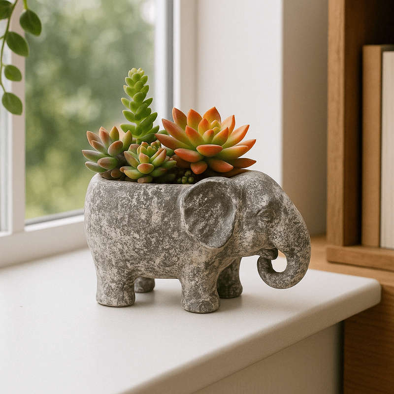 Small Grey Ceramic Elephant Planter