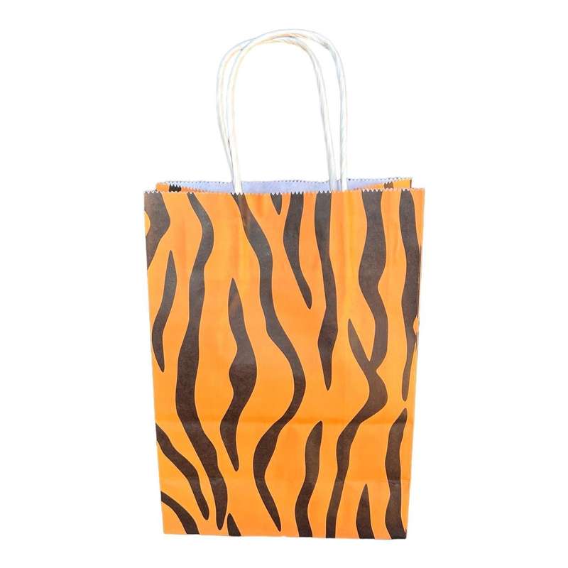 Small Paper Giftbags Pack of 12 - Orange Tiger Print