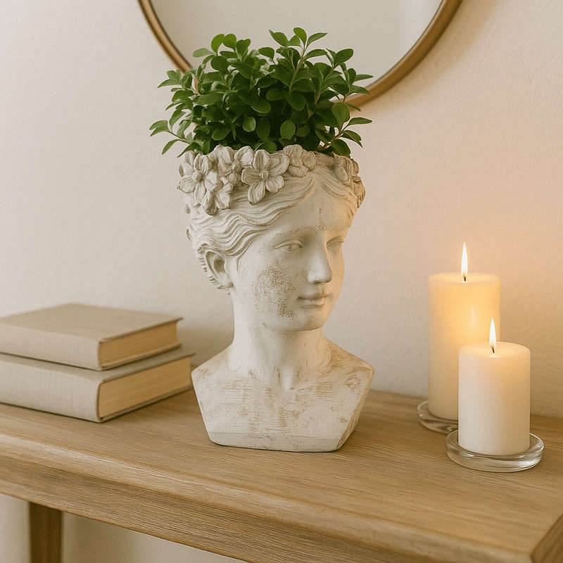 Small White And Gold Ceramic Female Bust Planter