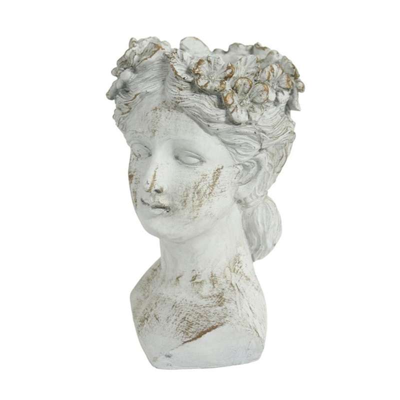 Small White And Gold Ceramic Female Bust Planter
