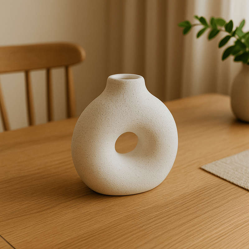 Small White Ceramic Doughnut Vase