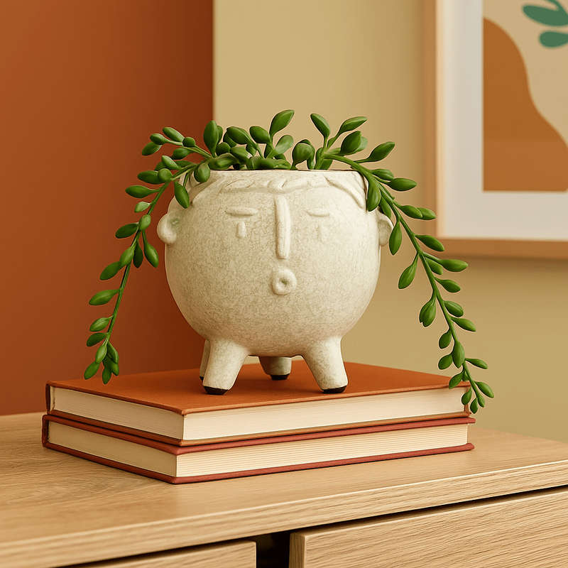 Small  White Ceramic Face Planter